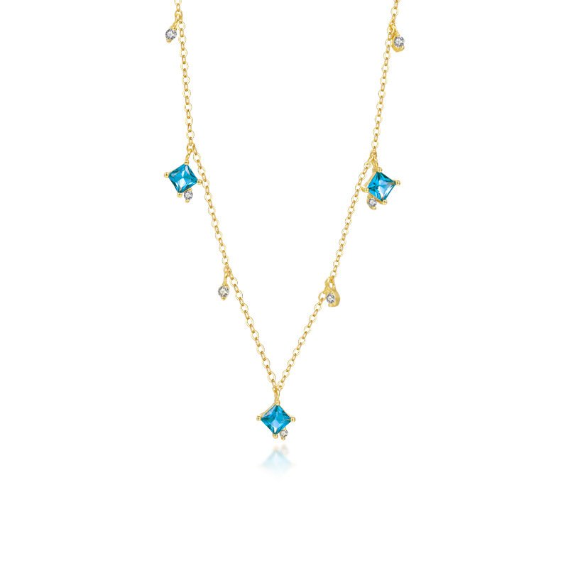 Colorful Square Sea Zircon Necklace