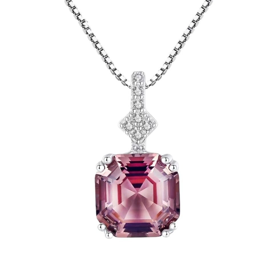 Pink Square Stone Silver Pendant