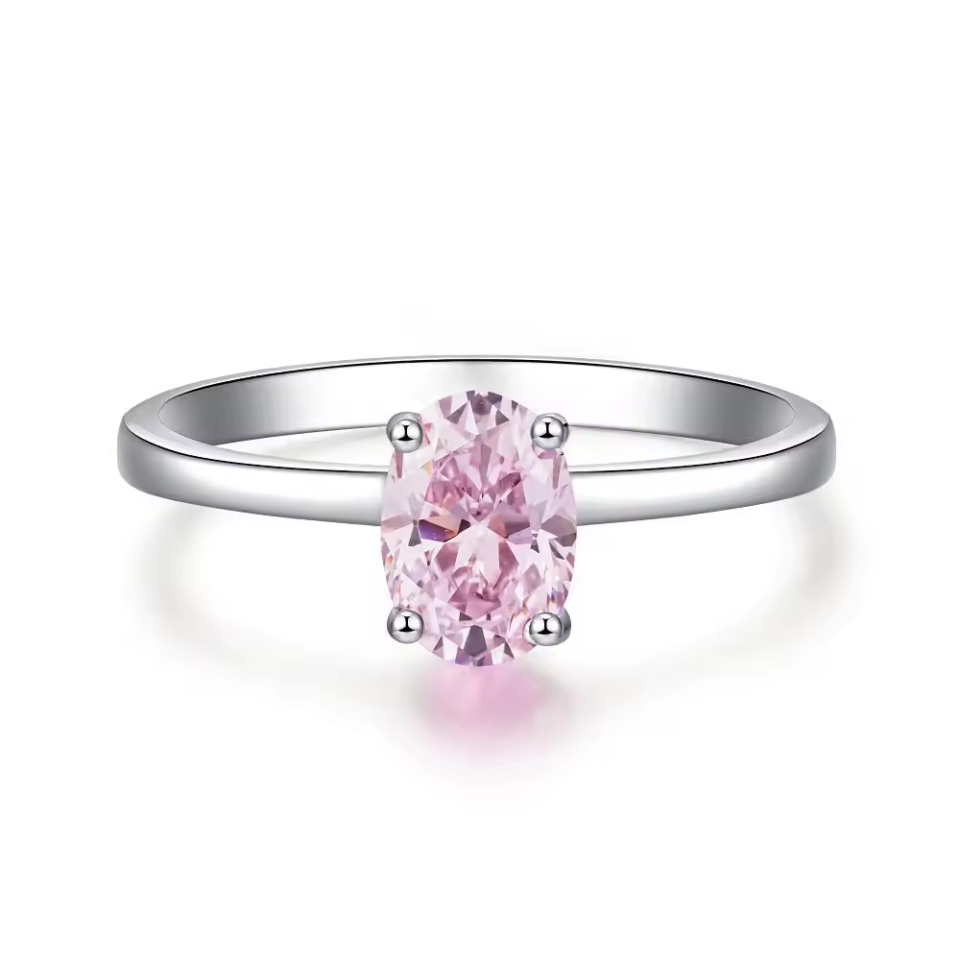 Pink Square Stone Silver Ring